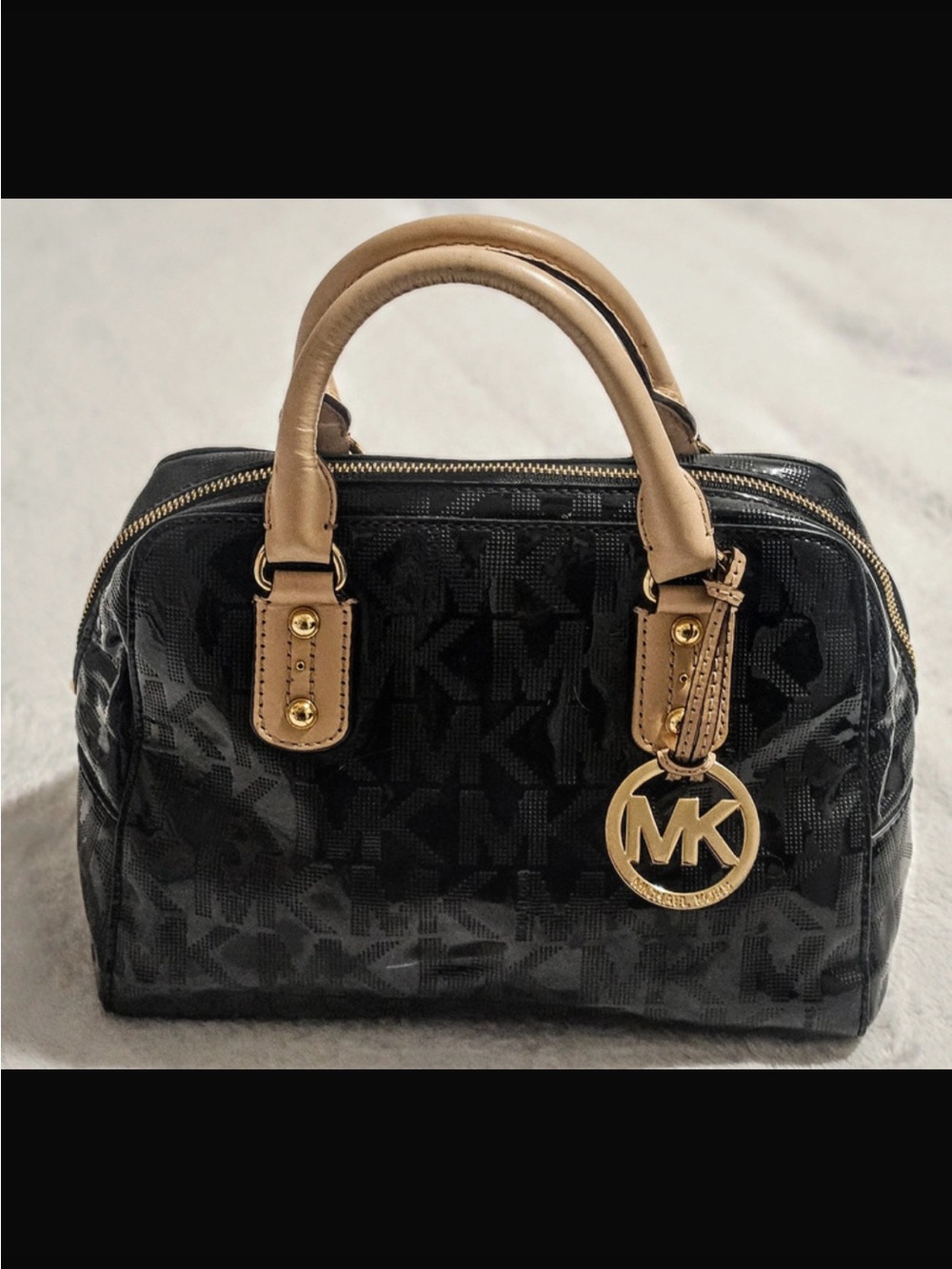 “Like New” Michael Kors Shiny Black Patent Leather Logo Embossed Satchel